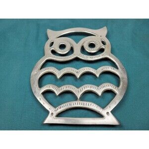 Vintage Solid Brass Footed Owl Trivet 8" MCM Mid Century
